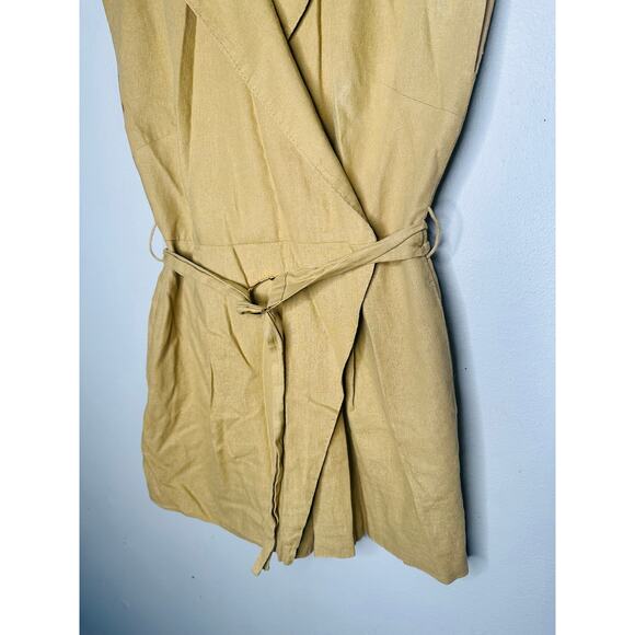 TOCCIN X RTR Khaki Brown Linen Blend Belted Utility Sarong Romper Size 10 - Picture 7 of 16